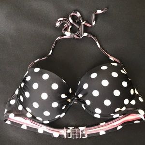 Black and pink polka dot push-up bikini top